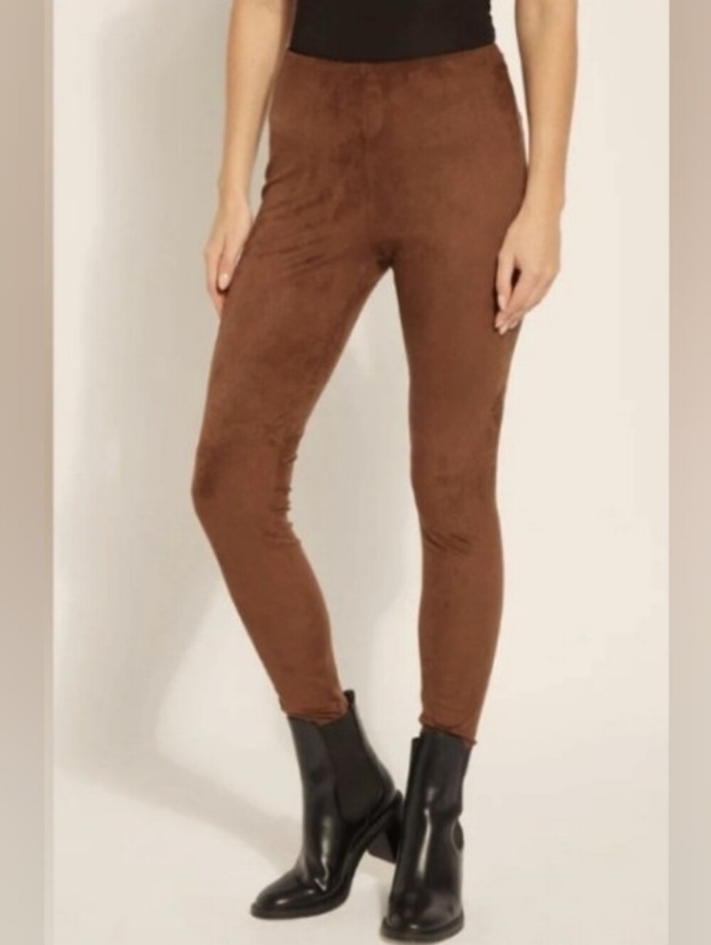 NWT Retro High Waisted Slim Fit Vegan Suede Leggings - Brown